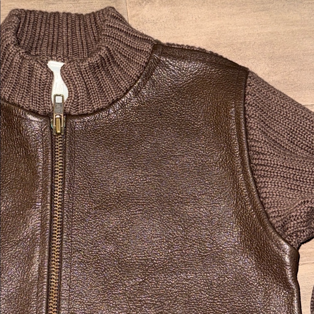 Baby Gap Brown Leather Knit Zip Up Jacket SZ 3 - Picture 2 of 4